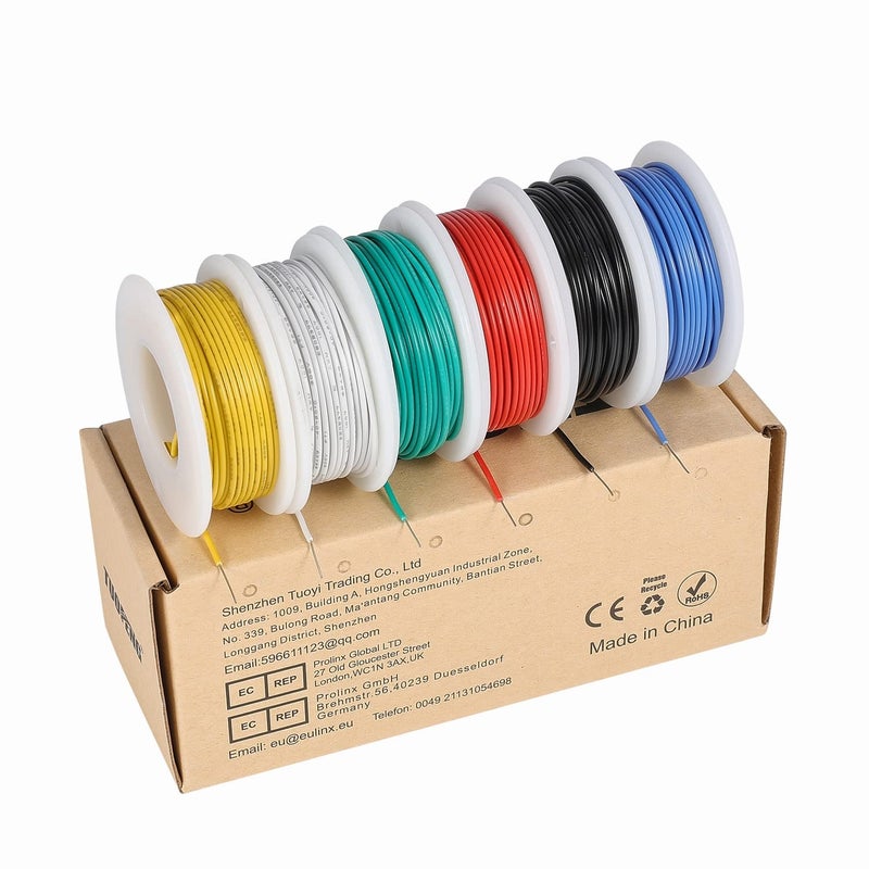 TUOFENG 26 awg Wire Solid Core Hookup Wires-6 Different Colored Jumper Wire 33ft or 10m Each, 26 Gauge Tinned Copper Wire PVC (OD: 1.25mm) Hook up Wire Kit - Image 1