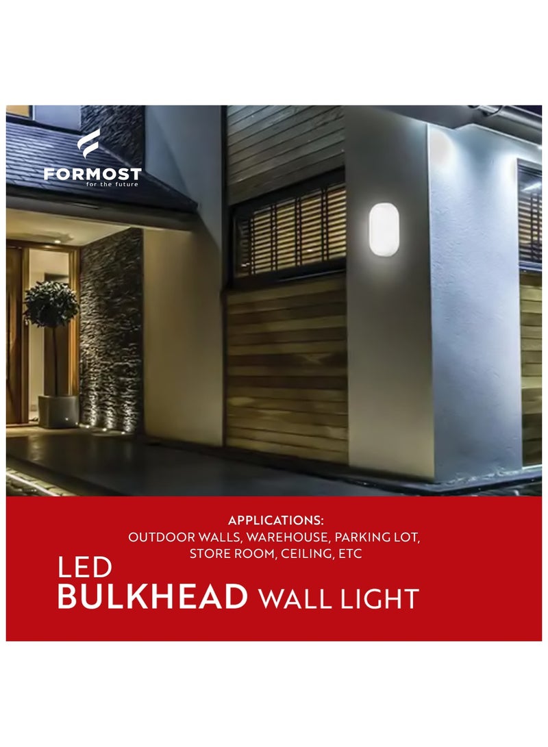 FORMOST FORMOST LED Bulk Head Light 20W | Outdoor Ip66 Waterproof Wall Lamp for Warehouse Store Room Parking Lot Garden | Cool White (Oval, Pack of 6)  - Image 2