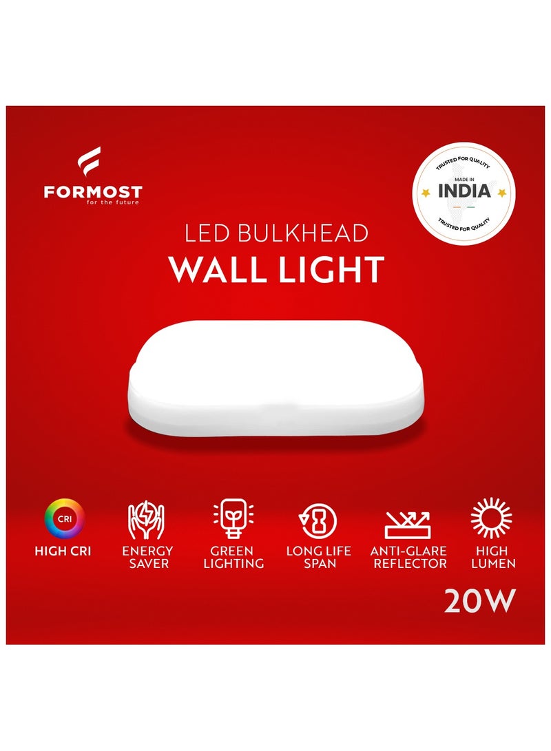 FORMOST FORMOST LED Bulk Head Light 20W | Outdoor Ip66 Waterproof Wall Lamp for Warehouse Store Room Parking Lot Garden | Cool White (Oval, Pack of 6)  - Image 3