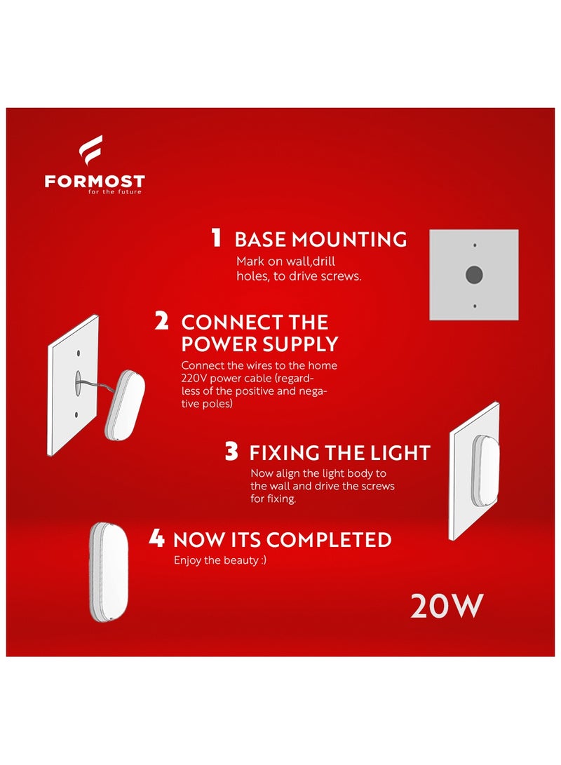 FORMOST FORMOST LED Bulk Head Light 20W | Outdoor Ip66 Waterproof Wall Lamp for Warehouse Store Room Parking Lot Garden | Cool White (Oval, Pack of 6)  - Image 4