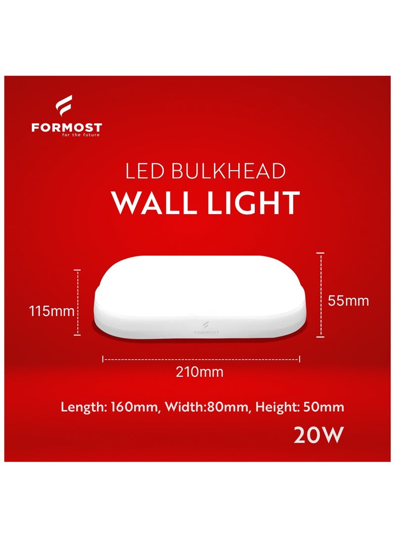 FORMOST FORMOST LED Bulk Head Light 20W | Outdoor Ip66 Waterproof Wall Lamp for Warehouse Store Room Parking Lot Garden | Cool White (Oval, Pack of 6)  - Image 5