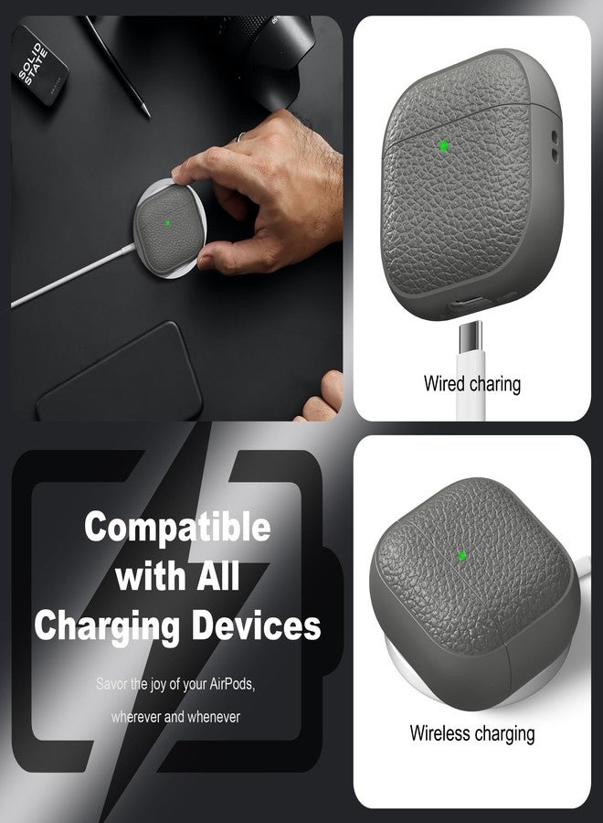 R-fun for Airpods 4 Generation Case, Soft TPU(leather-like) Design Drop Protection Cover for Men and Women with Lanyard and Cleaner Kit, Compatible with Apple Latest Airpods 4th Gen(USB-C)(2024)-Grey - Image 4