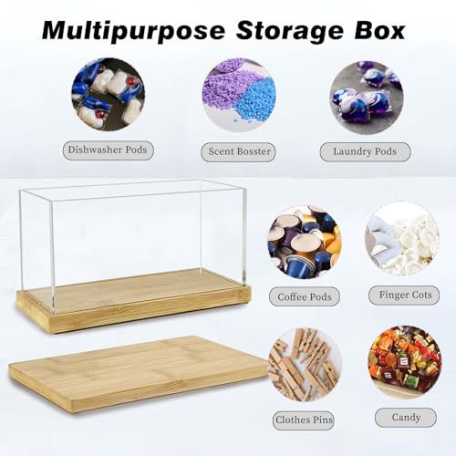Gnjoyxuan Laundry Pods Container, Acrylic Dishwasher Pod Container with Bamboo Lid and Extra Labels, Candy Dispenser Coffee Pod Holder for Home, Kitchen - Image 5
