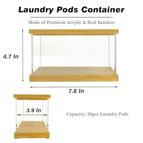 Gnjoyxuan Laundry Pods Container, Acrylic Dishwasher Pod Container with Bamboo Lid and Extra Labels, Candy Dispenser Coffee Pod Holder for Home, Kitchen - Image 3