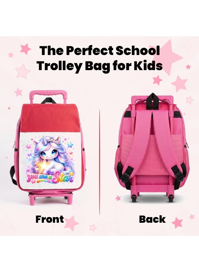 PRINTSHOP4ME Girls Unicorn Trolley School Bag | Rolling Backpack with Wheels | Adjustable Handle | Casual Everyday Travel Use - Image 3