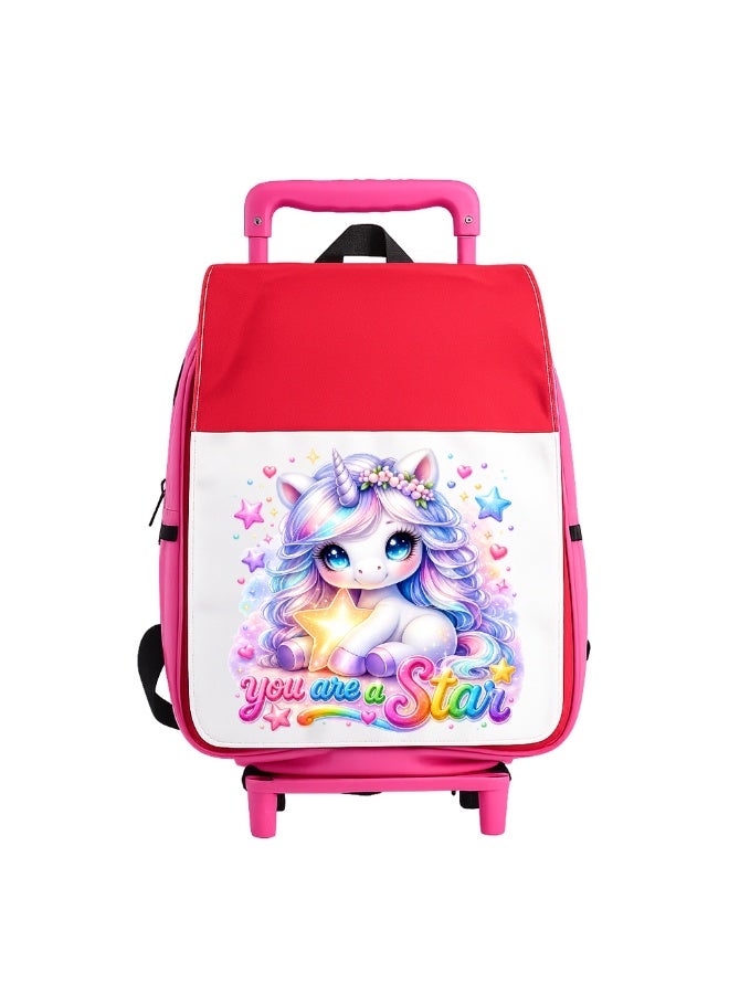 PRINTSHOP4ME Girls Unicorn Trolley School Bag | Rolling Backpack with Wheels | Adjustable Handle | Casual Everyday Travel Use - Image 1