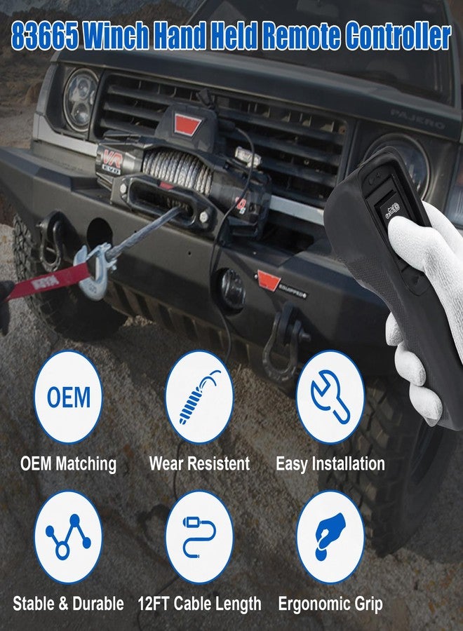 Looptek 83665 Plug-in Truck Winch Remote Controller Replacement for WARN M8000 M12000 VR12000 Zeon 10S - Compatible with Ford Dodge Ram Power Wagon - Handheld Control with 12ft D-Shape Cable & Ergonomic Grip - Image 4