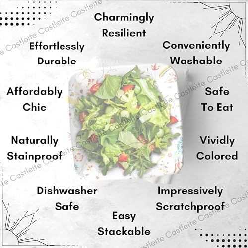 Castleite Bliss Melamine Quarter Plates Set Of 6 - Size 7',Non Breakable,Square Designer Plate For Serving Snacks,Breakfast,Lunch Or Dinner At Home,Kitchen,Or Café,Stainless (Coastal Charm) - White - Image 3