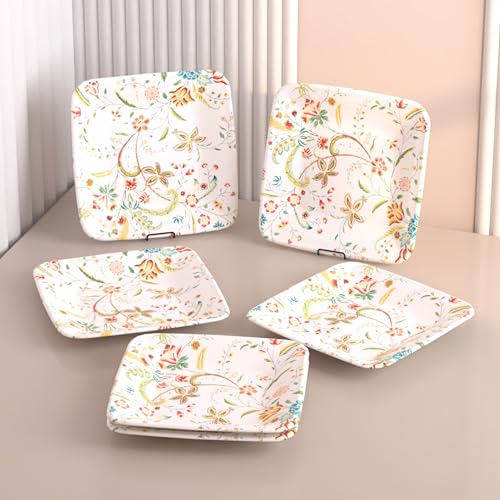 Castleite Bliss Melamine Quarter Plates Set Of 6 - Size 7',Non Breakable,Square Designer Plate For Serving Snacks,Breakfast,Lunch Or Dinner At Home,Kitchen,Or Café,Stainless (Coastal Charm) - White - Image 1