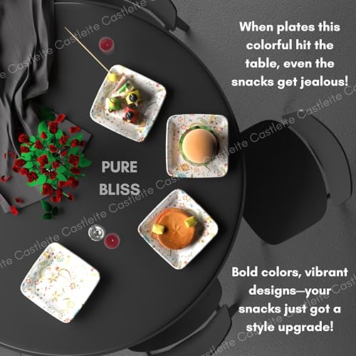 Castleite Bliss Melamine Quarter Plates Set Of 6 - Size 7',Non Breakable,Square Designer Plate For Serving Snacks,Breakfast,Lunch Or Dinner At Home,Kitchen,Or Café,Stainless (Coastal Charm) - White - Image 5