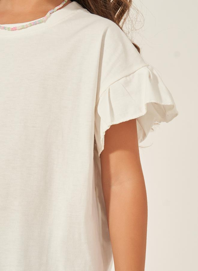 Styli Solid Dropped Shoulder T-Shirt with Ruffled Detail - Image 3