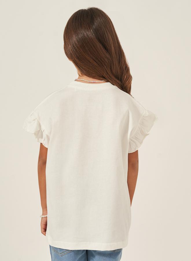 Styli Solid Dropped Shoulder T-Shirt with Ruffled Detail - Image 4