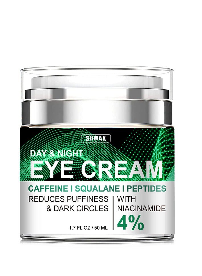 سوماكس كريم العين للهالات السوداء والانتفاخ ، علاج الانتفاخات تحت العينين ، كريم العين بالكولاجين المضاد للشيخوخة للتجاعيد ، كريم العين بالكافيين ليلا ونهارا مع النياسيناميد دايميثيكون 50 مل - Image 1