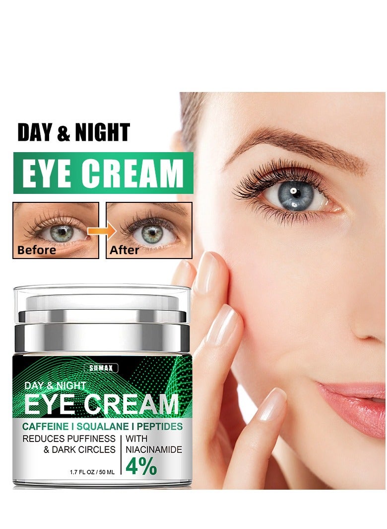 سوماكس كريم العين للهالات السوداء والانتفاخ ، علاج الانتفاخات تحت العينين ، كريم العين بالكولاجين المضاد للشيخوخة للتجاعيد ، كريم العين بالكافيين ليلا ونهارا مع النياسيناميد دايميثيكون 50 مل - Image 3