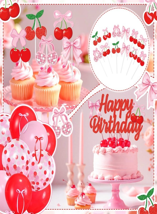 K KUMEED Cherry Birthday Decorations,Happy Birthday Cherry Banner,Summer Fruit Cherry Party Supplies Cake Topper Latex Balloons for Women Girl Birthday Party Favors - Image 4