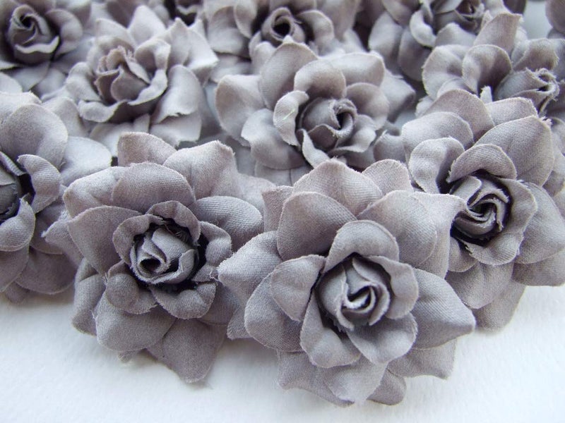 ICRAFY Artificial Flower, Silk Head Grey Roses 50 Pcs Faux Flowers Fake Flowers Perfect for DIY Wedding Backdrop Centerpieces Party Home Headband Arrangement Decorations (Size 1.75 in), 1.75 inch - Image 1