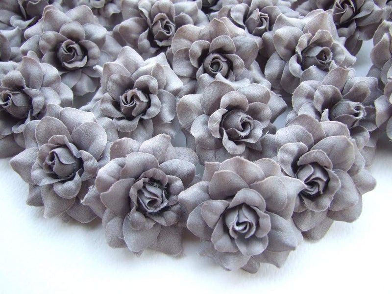 ICRAFY Artificial Flower, Silk Head Grey Roses 50 Pcs Faux Flowers Fake Flowers Perfect for DIY Wedding Backdrop Centerpieces Party Home Headband Arrangement Decorations (Size 1.75 in), 1.75 inch - Image 2