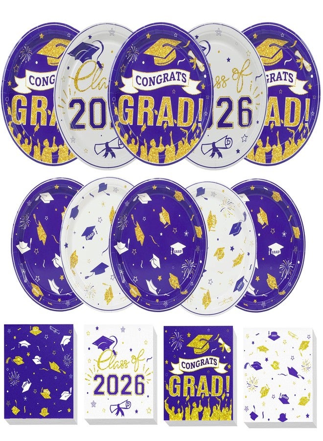 CENLBJ 200Pcs Graduation Plates and Napkins 2026,Blue and Gold Graduation Decorations,Congrats Grad Plates Class Of 2026 Plates and Napkins for College High School Graduation Party, Serve 50 - Image 1