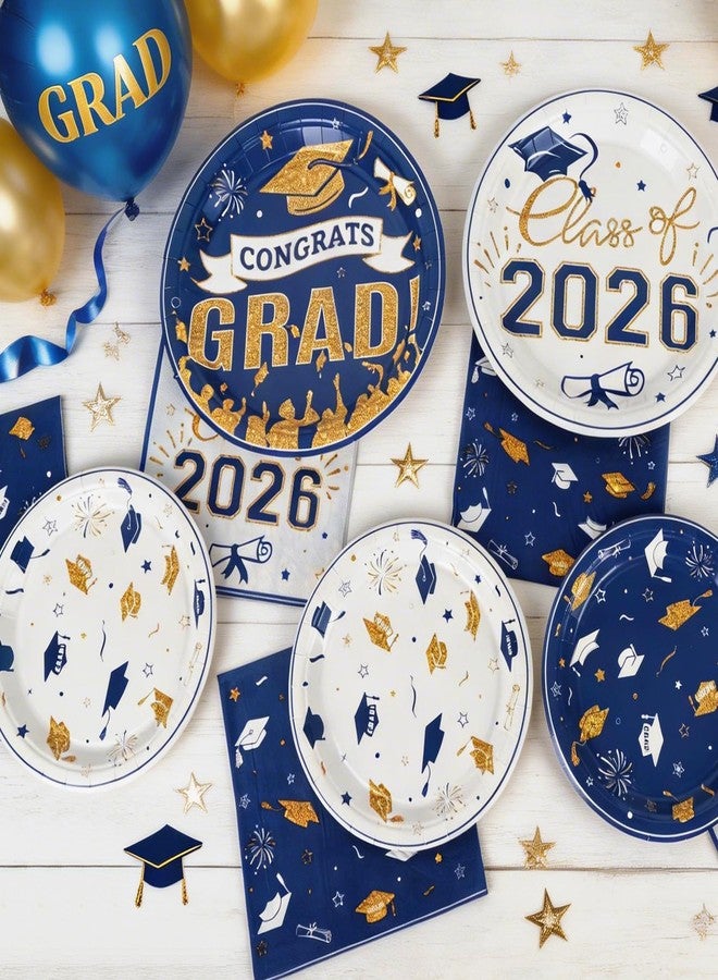 CENLBJ 200Pcs Graduation Plates and Napkins 2026,Blue and Gold Graduation Decorations,Congrats Grad Plates Class Of 2026 Plates and Napkins for College High School Graduation Party, Serve 50 - Image 4