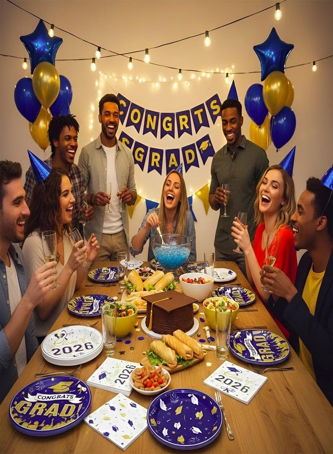 CENLBJ 200Pcs Graduation Plates and Napkins 2026,Blue and Gold Graduation Decorations,Congrats Grad Plates Class Of 2026 Plates and Napkins for College High School Graduation Party, Serve 50 - Image 5