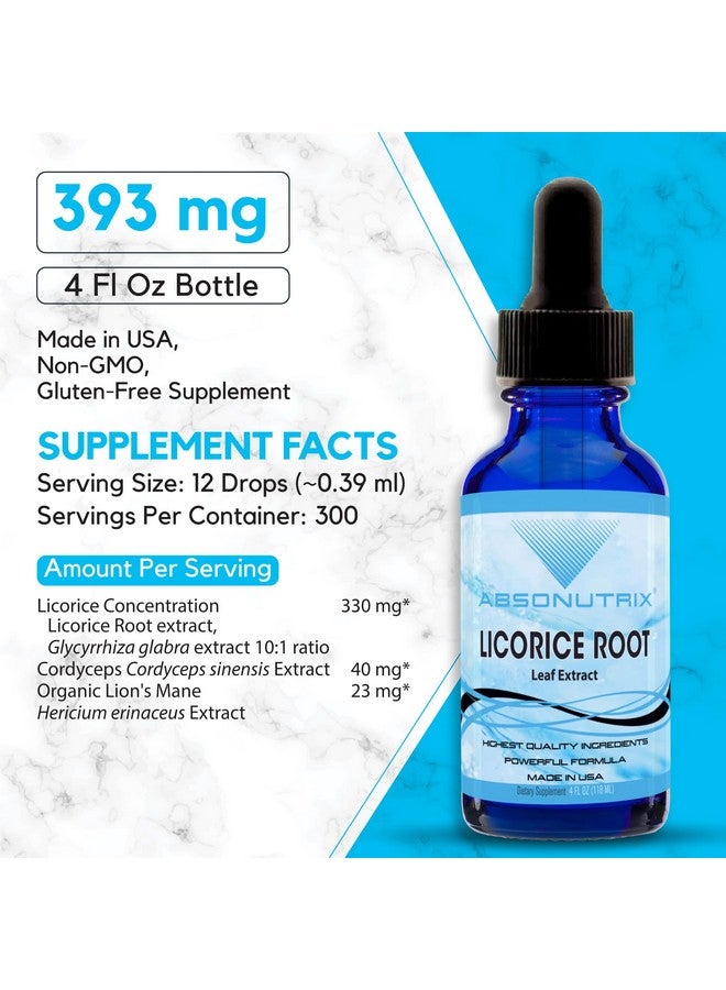 Absonutrix Licorice Root 330 mg, 4 Oz Liquid, 300 Servings, Made in USA, Quick Absorption, Quality Potent Ingredients, Non-GMO, GMP-Certified Facility, Cruelty-Free Products - Image 2