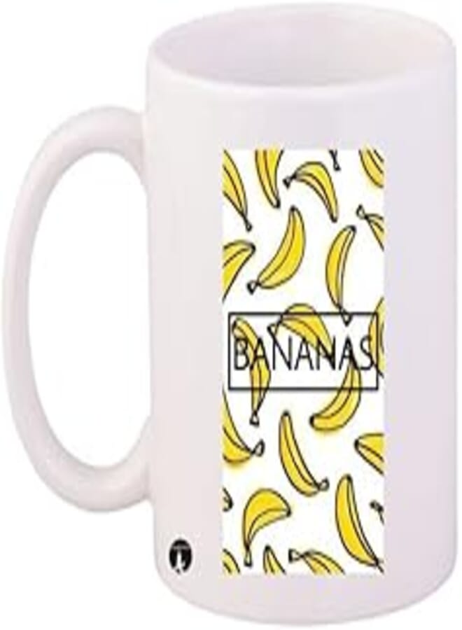 PRINTED Design Banana Mug White Yellow Black Standard Size
