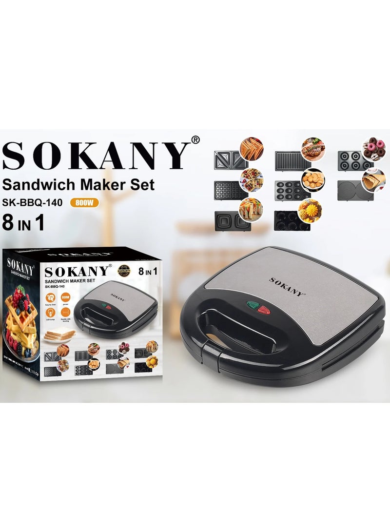 sokany Sokany 8 in 1 Electric Sandwich and Waffle Maker, with 8 Multi-Purpose Molds 800W SK-140_ 1 Year Warranty - Image 1