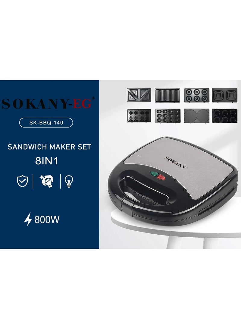 sokany Sokany 8 in 1 Electric Sandwich and Waffle Maker, with 8 Multi-Purpose Molds 800W SK-140_ 1 Year Warranty - Image 3