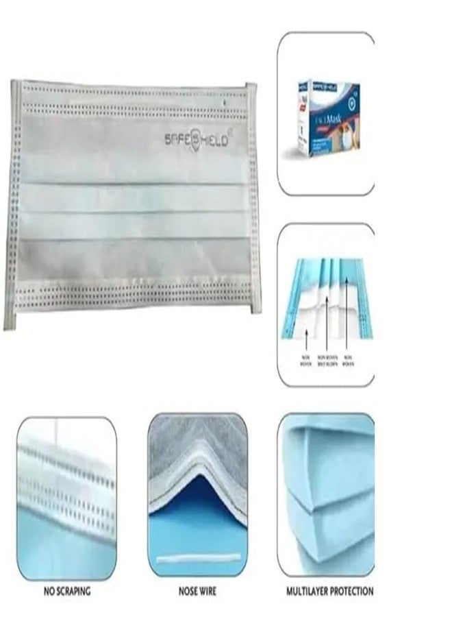 SafeShield 3 Ply Disposable Surgical Face Mask with Meltblown Filter & Nose Pin Ear Loop, BFE 99%, Pack of 50 (Buy One Get One free) - Image 4