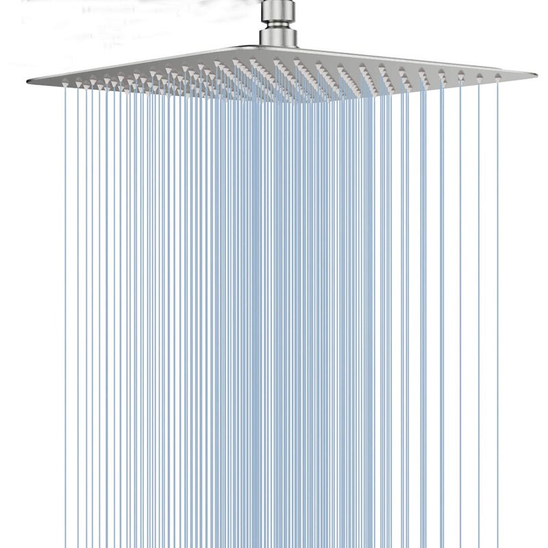 GGStudy High Pressure Square Shower Head 12 Inches Large Stainless Steel Shower Heads,Ultra Thin Rainfall Bath Shower 1/2 Connection Brushed Nickel Shower - Image 1