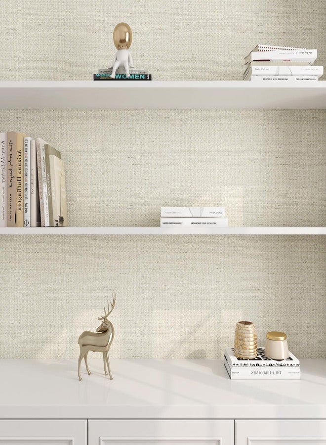 Decotalk 30"x120" White Textured Wallpaper Peel and Stick Grasscloth Textured Wallpaper White Grasscloth Wall Paper Stick and Peel Grass Cloth Vinyl Wrap Removable Beige Contact Paper for Cabinets - Image 4