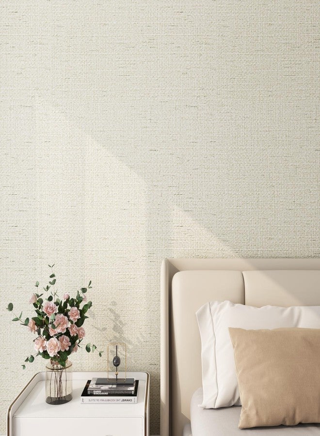 Decotalk 30"x120" White Textured Wallpaper Peel and Stick Grasscloth Textured Wallpaper White Grasscloth Wall Paper Stick and Peel Grass Cloth Vinyl Wrap Removable Beige Contact Paper for Cabinets - Image 2