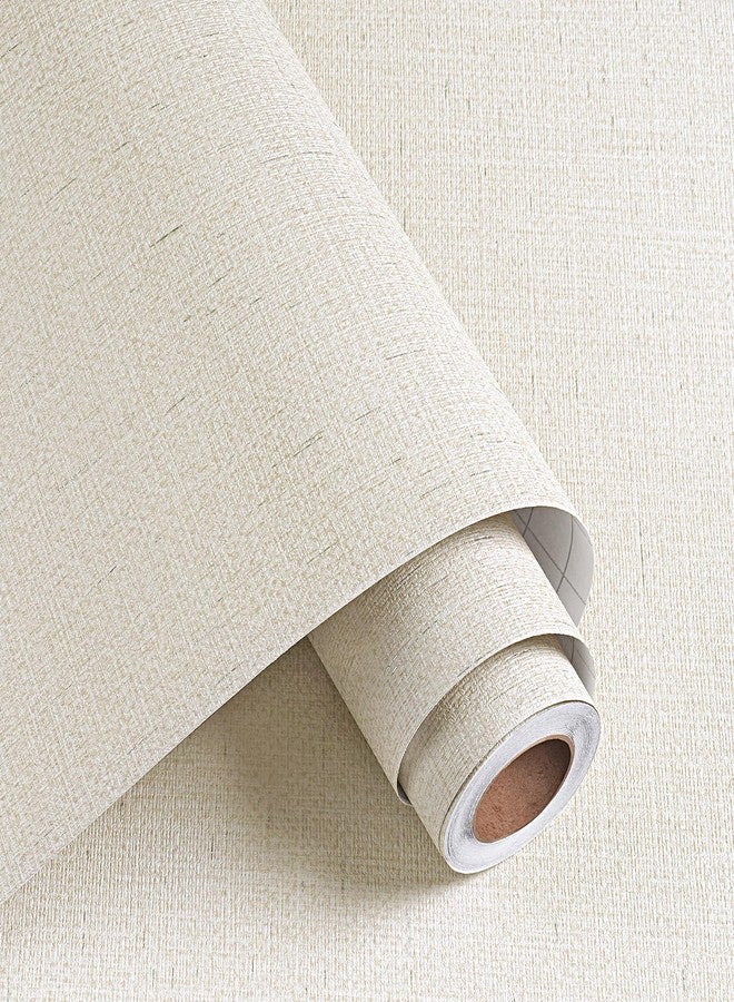 Decotalk 30"x120" White Textured Wallpaper Peel and Stick Grasscloth Textured Wallpaper White Grasscloth Wall Paper Stick and Peel Grass Cloth Vinyl Wrap Removable Beige Contact Paper for Cabinets - Image 1