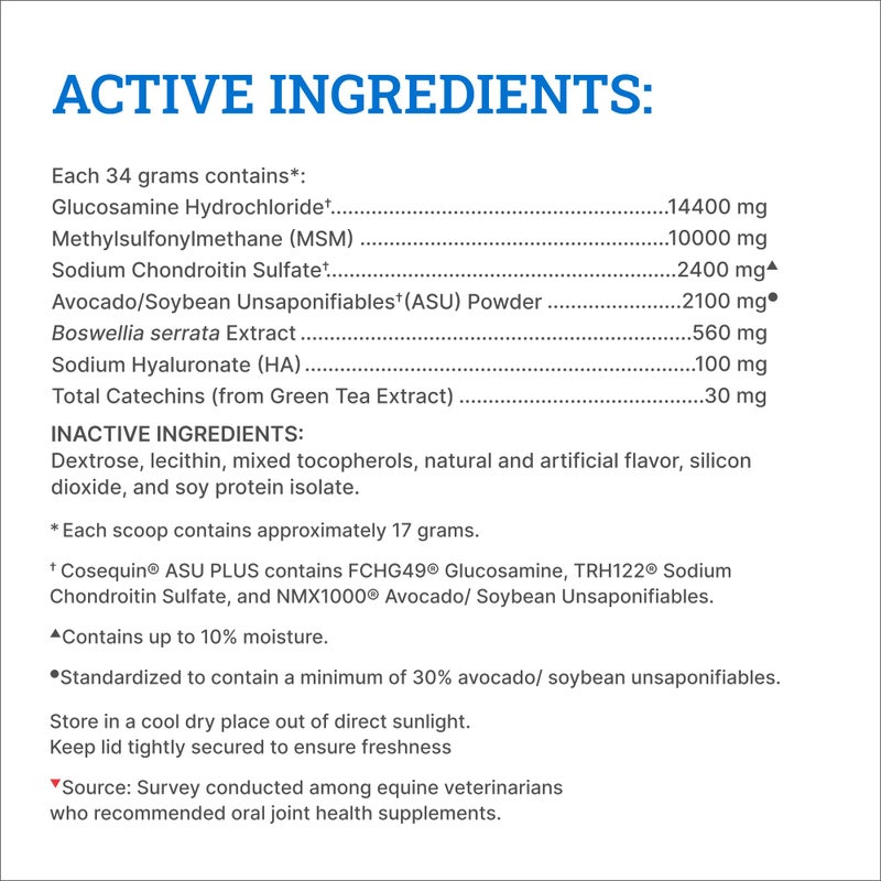 Nutramax Laboratories Nutramax Cosequin ASU Joint Health Supplement for Horses - Powder with Glucosamine, Chondroitin, MSM, ASU, Green Tea Extract, and Hyaluronic Acid, 1050 Grams - Image 5