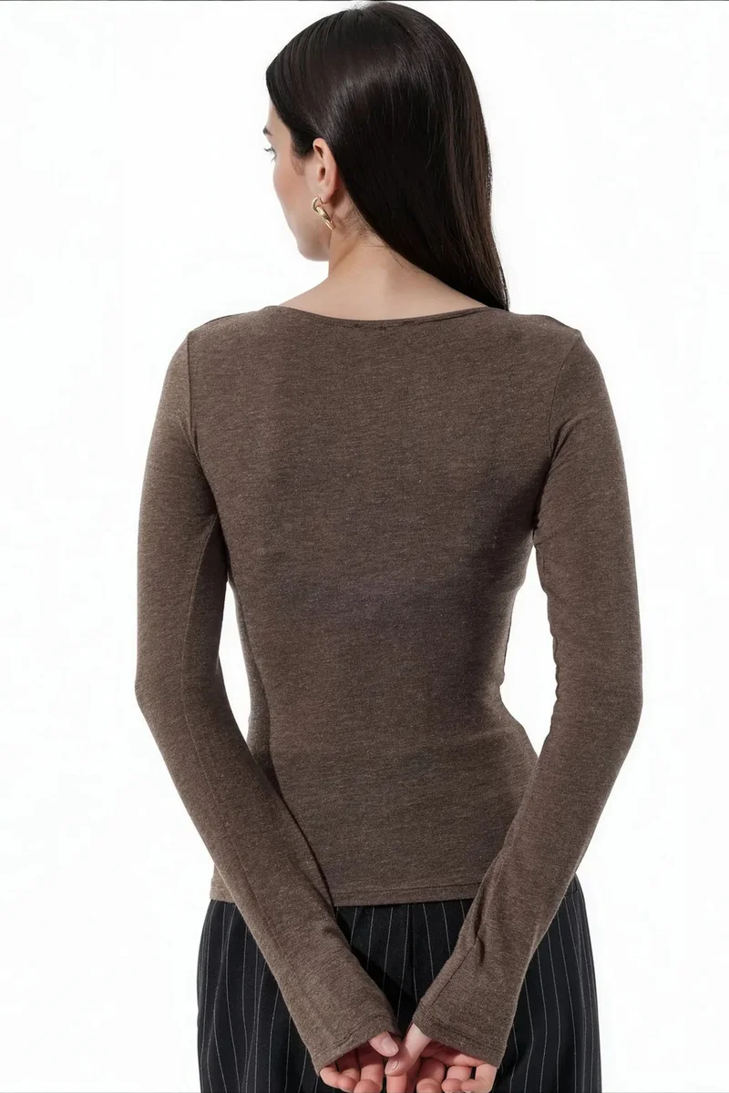 بوسيم BUSEM Slim Fit Long Sleeve Transparent Blouse
