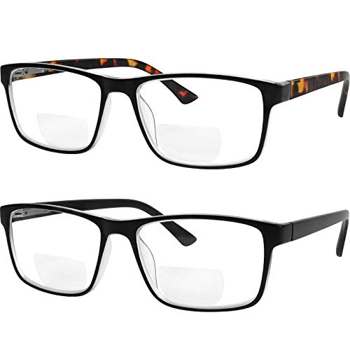 Yogo Vision Bifocal Reading Glasses for Men and Women, Rectangle MultiFocal Readers with Spring Hinges, Retro Black/Havana 1.5 - Image 1