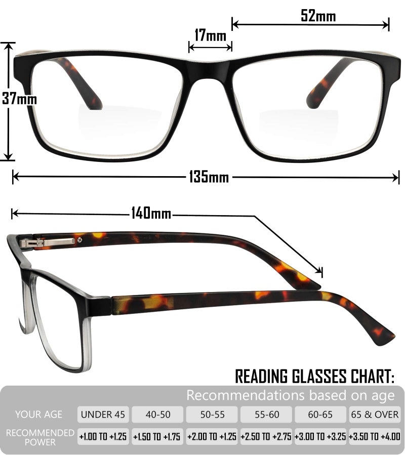 Yogo Vision Bifocal Reading Glasses for Men and Women, Rectangle MultiFocal Readers with Spring Hinges, Retro Black/Havana 1.5 - Image 5