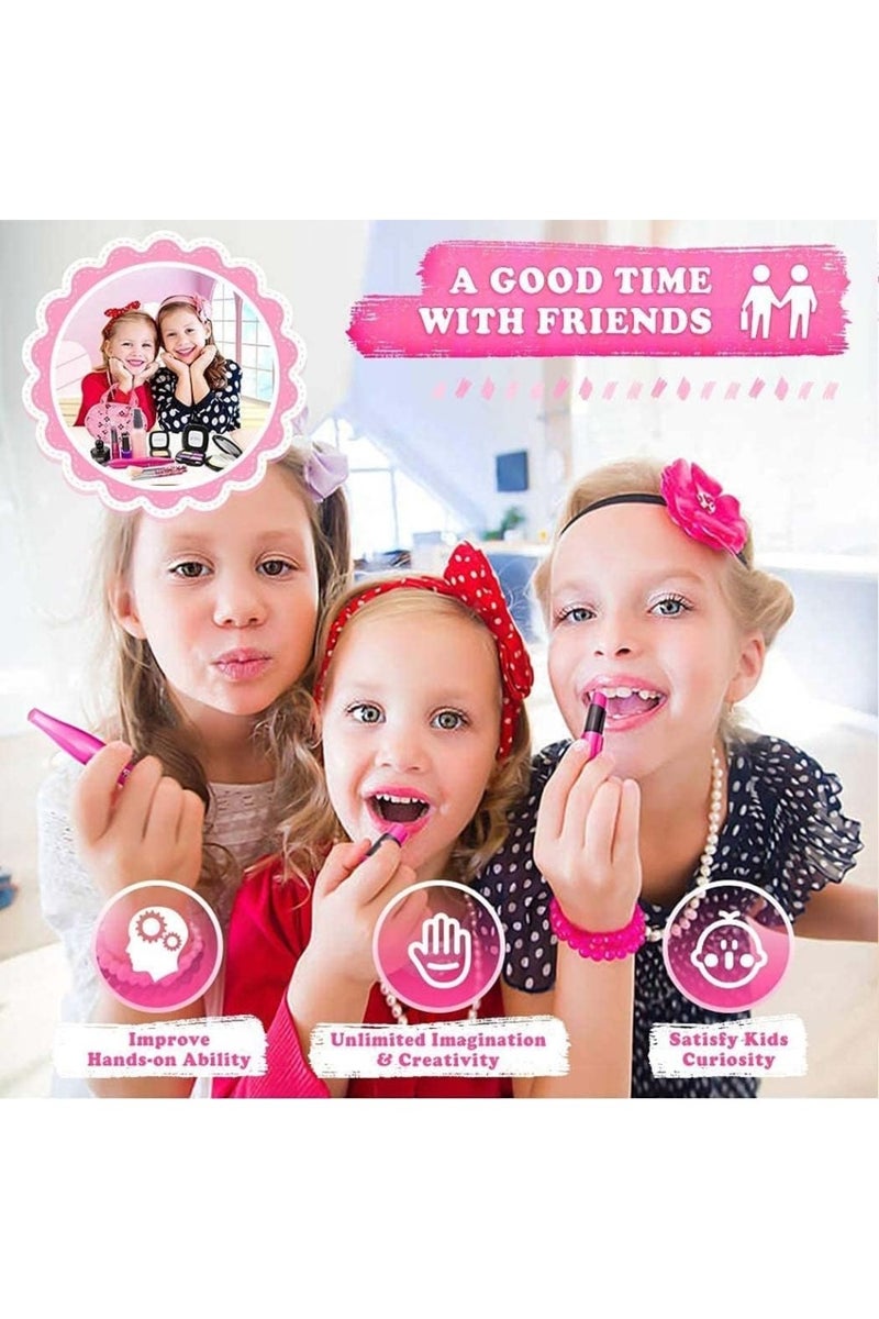 Pretend Makeup Kit for Girls, Kids Makeup Set Pretend Play for Toddlers Fake Make up Toys with Cosmetic Bag for Birthday Play Make up for Little Girls Age 2 3 4 5 - Image 4