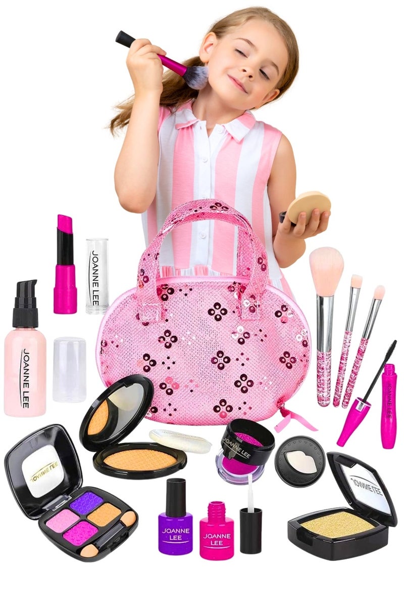 Pretend Makeup Kit for Girls, Kids Makeup Set Pretend Play for Toddlers Fake Make up Toys with Cosmetic Bag for Birthday Play Make up for Little Girls Age 2 3 4 5 - Image 1