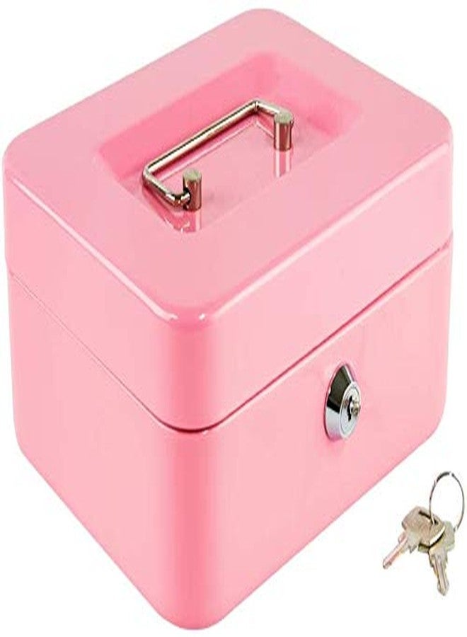 xydled Locking Steel Medium Cash Box with Removable Coin Tray and Key Lock,7.87"x 6.30"x 3.54",Pink - Image 1