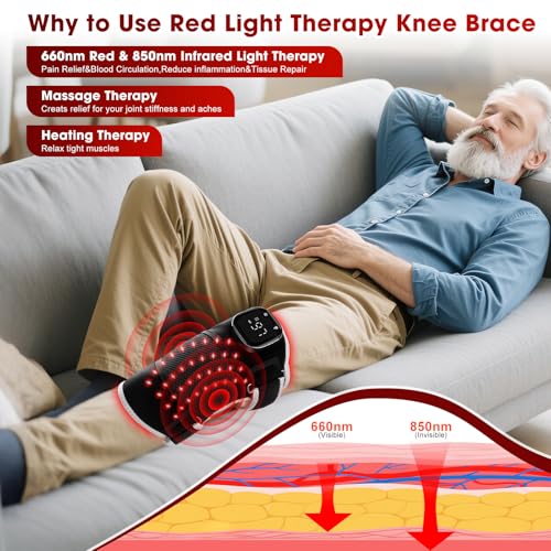 CONNOVA دعامة الركبة لعلاج الضوء الأحمر CONNOVA جهاز تدليك الركبة مع 5 مستويات اهتزاز لاسلكي 660 نانومتر و 850 نانومتر لعلاج الضوء الأحمر جهاز تسخين لتخفيف آلام الركبة والمرفق والمفاصل والكتف - Image 5