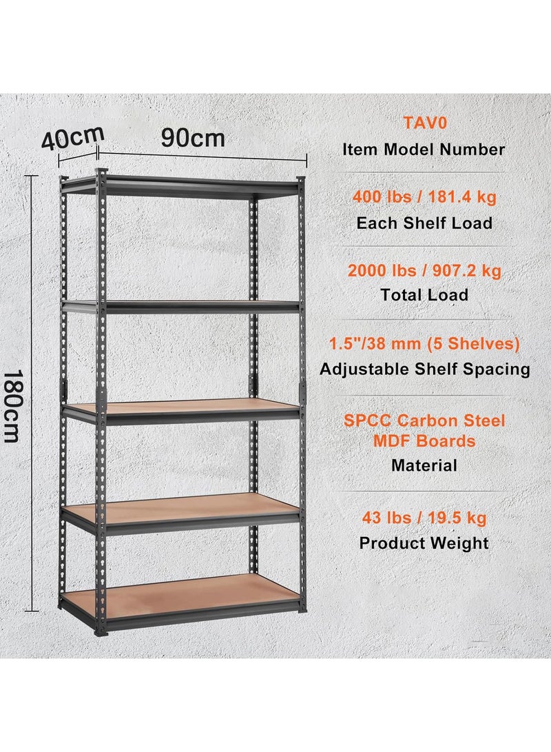 Chulovs Heavy-Duty 5-Tier Adjustable Metal Storage Shelving Unit, Capacity Garage Utility Rack & Organizer (Black, 90*40*180 cm) – Suitable for Kitchen Pantry, Basement, Bathroom & Laundry Room - Image 3