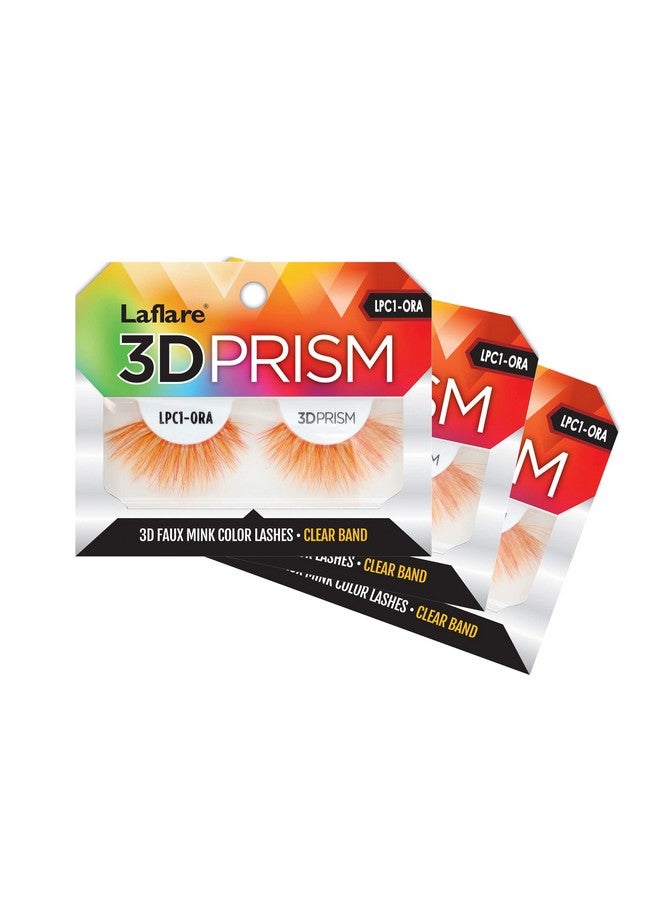 Laflare 3D Prism Color Lash Silk Clear Band Fluffy Volume Faux Mink Colored Eyelashes 3 Packs Bundle Special (Lpc1X3 Orange) - Image 2