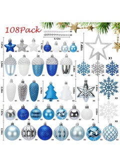 CEWOR 108Pcs Christmas Ball Ornaments Set Shatterproof Plastic Ball Blue Color Present For Xmas Trees, Home Party, Festival And Wedding Party  - Image 2