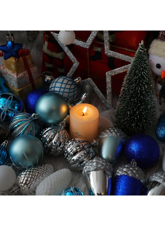 108Pcs Christmas Ball Ornaments Set Shatterproof Plastic Ball Blue Color Present For Xmas Trees, Home Party, Festival And Wedding Party