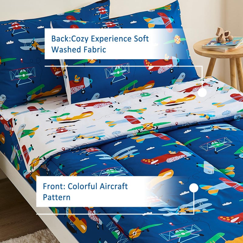 Anibedding 3Pcs Zip Up Bedding Comforter Set for Boys, Blue Airplane All in One Zipper Twin Bedding Set with Pillowcase for Kids - Image 4