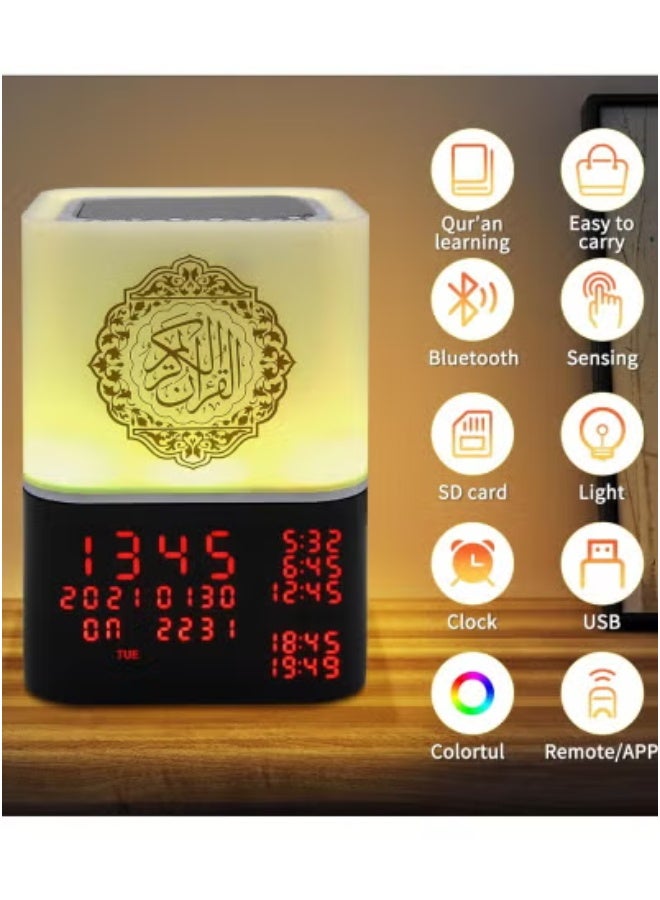 Telawah مكبر صوت القرآن SQ-229 باللمس مع جهاز تحكم عن بعد وتطبيق – مكبر صوت أذان بلوتوث متعدد الألوان 8GB مع ضوء ليلي، مشغل MP3، 16 قارئ، 15 ترجمة، ساعة منبه أذان رقمية، مثالي للمنزل، الصلاة، والهدايا الإسلامية - Image 4
