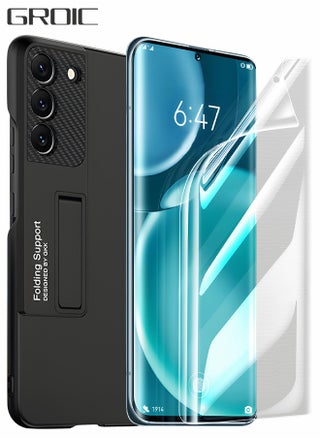 For Samsung Galaxy S23 Plus Case 6.6'', S23 Plus Slim Stand Cover with Screen Protector, Galaxy S23+ Shell Supports Wireless Charging [Adjustable Stand, Anti-Drop, Anti-Fingerprint] - Black - pzsku/Z7D5BAF76FB89F372FC55Z/45/1746438370/7203e7b7-864e-4dc2-95f0-2ff8e169055a