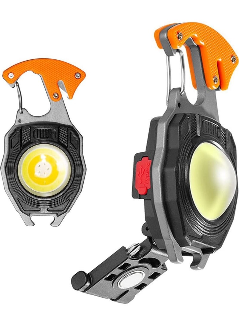 Portable Mini LED Small Work Light Keychain Flashlight 7 Modes 800 Lumens Rechargeable Inspection Lights with Bottle Opener Magnetic Base for Camping Repair Emergency Lighting - Image 1