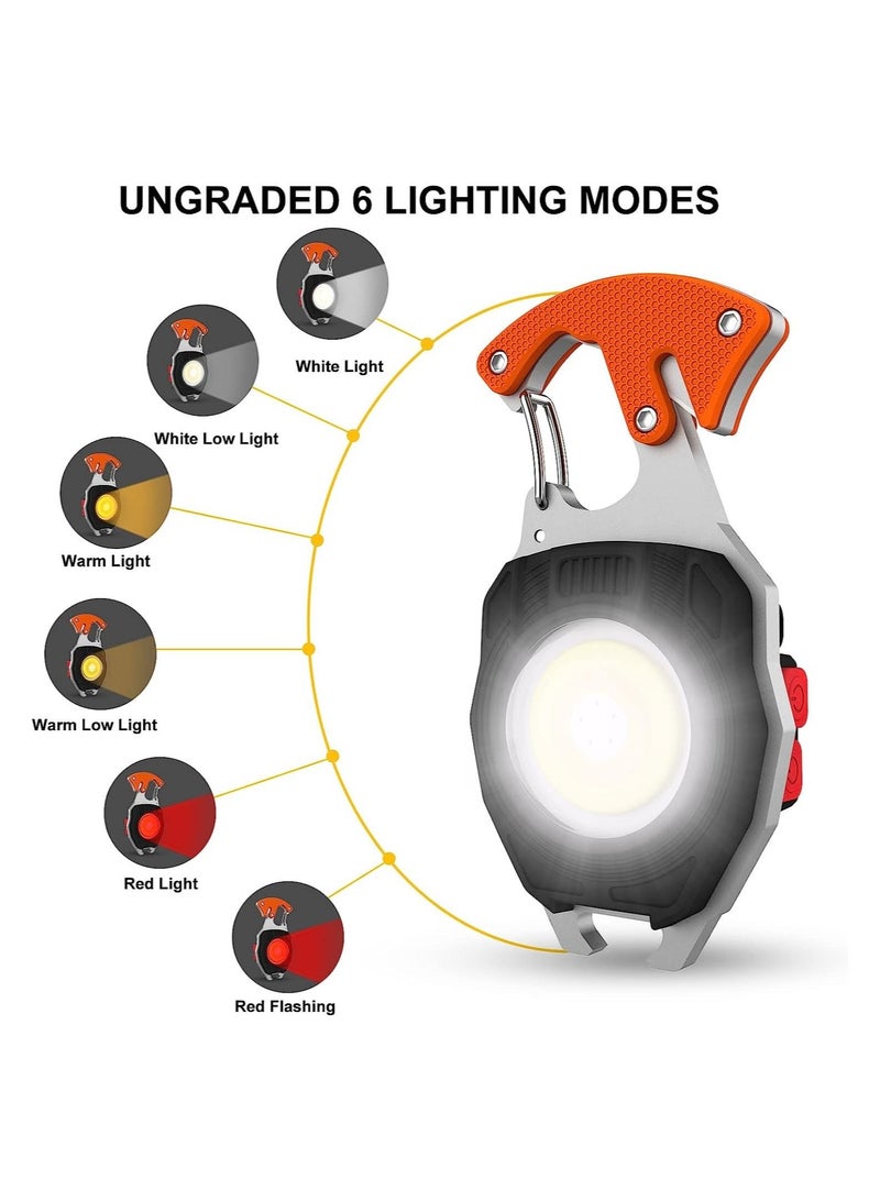 Portable Mini LED Small Work Light Keychain Flashlight 7 Modes 800 Lumens Rechargeable Inspection Lights with Bottle Opener Magnetic Base for Camping Repair Emergency Lighting - Image 3